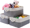 Small Fabric Storage Basket Set of 3, Waterproof Foldable Storage Baskets, Canvas Storage Boxes for Wardrobe, Bedroom, Office Products (Grey and White, 12.2x8.2x6.2inch)