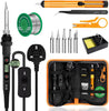 Soldering Iron Kit 80W LCD Adjustable Temperature 180-520°C Electric Welding Tool ON/Off Switch, 50g Solder Wire, 5 Soldering Tips, Desoldering Pump, Wire Stripper Cutter, Stand, Tweezers,Tool Case