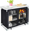 Folding Camping Storage Cupboard Portable Camping Kitchen Unit with Aluminium Frame, 1 double cupboard, Black, 100×50×80cm