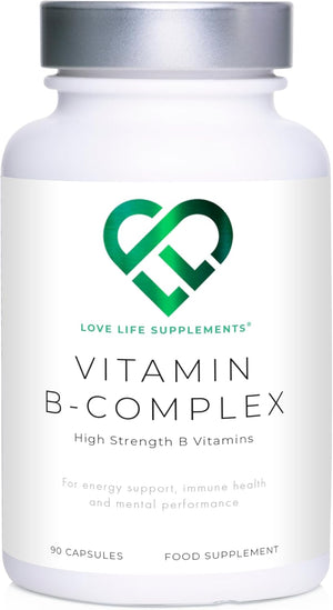 Vitamin B Complex High Strength | 90 Capsules - 90 Day Supply | All 9 B Vitamins B1-B2-B3-B5-B6-B7-B9-B10-B12, Inositol and Choline | Completely Clean - No Fillers |