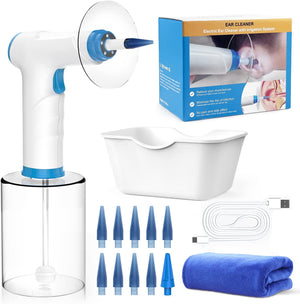 Ear Wax Removal Kit, Rechargeable Electric Earwax Remove Removal Ear Irrigation System, and Features Disposable Tips & Ear Catch Basin (9+1 Disposable Tips)