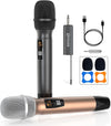 Wireless Microphone, Karaoke Mic, UHF Dual Handheld Dynamic System with Rechargeable Receiver for Party, Church, Meeting, Wedding(Grey and Gold)