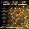 Christmas Tree Lights 500 LED 12.5m Warm White - 2.5cm Bulb Distance Fairy String Lights Plug in with Timer and Memory Functions - Suitable for Outdoor/Indoor Use