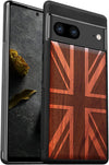 Wood Case for Pixel 7 Case [Natural Wood & Black Soft TPU] Shockproof Protective Cover Unique & Classy Wooden Case Compatible with Google Pixel 7 Case (British flag-Rosy)