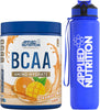 Bundle: BCAA Powder 450g + Lifestyle Water Bottle 1000ml | Branched Chain Amino Acids BCAAs Supplement, Intra Workout & Recovery (450g - 32 Servings) (Orange & Mango)