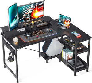 "Ultimate Gaming Desk: 48 Inch L-Shaped Corner Desk with Storage Shelves, Monitor Stand, and PC Stand - Perfect for Home Office!"