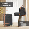 " 3-Piece Travel Set: Lightweight Hard Shell Suitcase with TSA Lock, Includes Travel Backpack and Toiletry Bag - Black/Brown, 24 Inch"