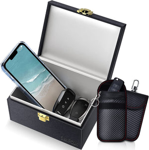 "Secure Your Keyless Entry: Ultimate Car Key Protection Bundle - Faraday Box and Pouch 2 Pack - Defend Against RFID Theft!"