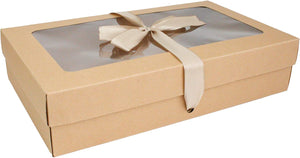" Elegant Set of 12 Rectangle Presentation Gift Boxes - Perfect for Special Occasions - Brown Kraft with Clear Lid and Satin Ribbon"