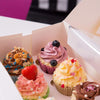 "Biozoyg Cupcake Muffin Box Set of 4 with Large Window - Includes Insert - 100 Pieces of Patisserie Gift Boxes - Elegant White Bio Box - Biodegradable Take Away Cardboard Box"