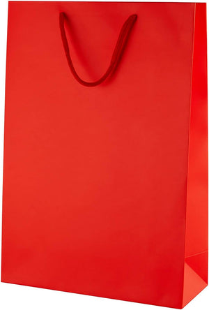 "Stylish Set of 10 Medium Tall Red Laminated Paper Bags with Rope Handles - Perfect for Any Occasion!"