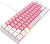 " Ultra-Compact Mini Gaming Keyboard - 60% Wired, True RGB Mechanical Feel, Detachable Cable - Sleek Black and White Design with Colorful Illumination"