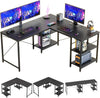 L Shaped Desk with Shelves Reversible Corner Desk 240CM Industrial Long Table Stable Desk L Shape Computer Workstation with 3 Cable Holes