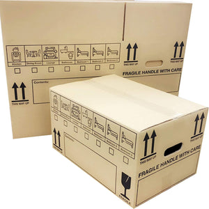 "Ultimate Storage Solution: Set of 10 Large Cardboard Boxes with Tick List & Carry Handles - Perfect for Moving House or Removals - 44 Litres Capacity - 47cm x 31.5cm x 27cm"