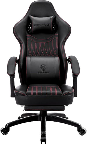 Gaming Chair with Spring Cushion,Racing Gamer Chair with Massage Lumbar Support, Ergonomic Gaming Armchair with Footrest Office Chair PU Leather Black