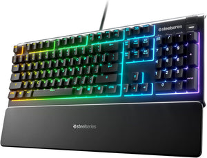 "Upgrade Your Gaming Setup with the Apex 3 RGB Gaming Keyboard - Mesmerizing 10-Zone RGB Lighting, Luxurious Magnetic Wrist Rest, and Stylish Black Design - American QWERTY Layout"