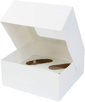 "Biozoyg Cupcake Muffin Box Set of 4 with Large Window - Includes Insert - 100 Pieces of Patisserie Gift Boxes - Elegant White Bio Box - Biodegradable Take Away Cardboard Box"