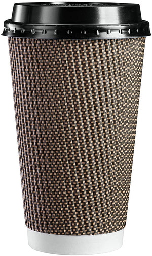 "Stay Cozy with 50 Sets of Insulated Brown Patterned Ripple Paper Hot Coffee Cups with Lids - Perfect for Enjoying Your Favorite Brew!"