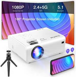 "Ultimate Outdoor Entertainment Bundle:  HD 1080P Projector with 4K Support, Wifi, Bluetooth, Keystone Correction, Zoom, Screen, and Tripod - Ideal for Ios/Android/TV Stick!"