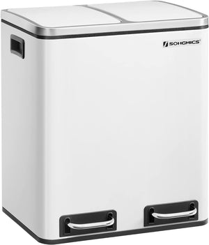 "Ultimate Kitchen Waste Solution: 2 Compartment Waste Bin with Handles, Slow Close, Airtight - White LTB30WT"
