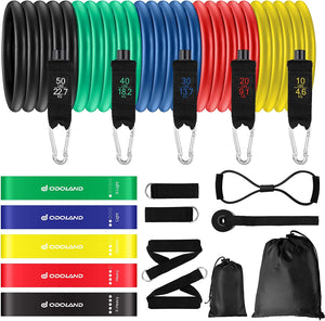 "Get Fit and Reach Your Goals with the Ultimate Home Fitness Resistance Bands Set - Includes 5 Stackable Exercise Bands, 4 Loop Bands, Door Anchors, Handles, and Ankle Straps - Ideal for Strength Training and Effective Workouts"