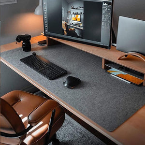 "Luxury Felt Desk Mat - Ultimate Workspace Protection and Comfort | Extra Large Mouse Pad Included | Dark Grey, 100X40Cm"