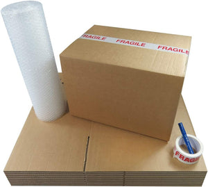 "Ultimate Moving and Storage Solution: 10-Pack of GP Heavy Duty Large Cardboard Boxes with Fragile Tape, Marker, and Bubble Wrap Included! Strong Double Walled Design - Perfect Packing Kit for a Stress-Free House Move!"