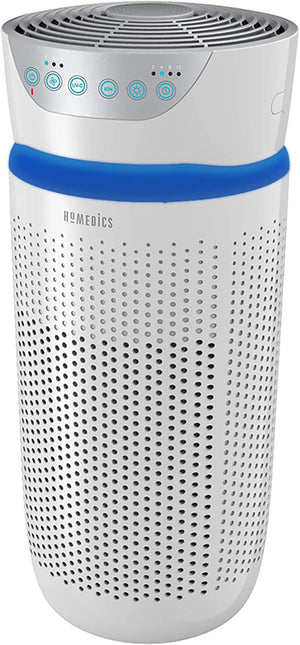 "Ultimate Totalclean 5-in-1 Tower Air Purifier: Eliminate Allergens, Pet Dander, Smoke, and More! Powerful UV-C, HEPA & Carbon Filters. Say Goodbye to Mould Spores & Germs. Releases Refreshing Negative Ions. Perfect for Medium Spaces. Sleek White Design."