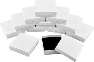 "Deluxe Cardboard Jewelry Box Set - 12 Pcs of Elegant Milky White Square Gift Cases with Sponge Fill for Necklaces, Bracelets, and Pendants - Perfect for Packaging and Shipping"