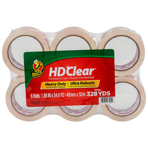 "Ultimate Heavy Duty Packaging Tape - 6 Rolls of Duck HD Clear Packing Tape for Moving, Packing Parcels, and Cardboard Boxes - Strong and Reliable"
