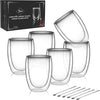 "Premium Set of 4 Double Walled Coffee Cups with Spoons - Stylish Cappuccino and Latte Glasses for Heat Resistant Drinking - 350ML Capacity"
