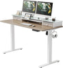 " Electric Standing Desk with Glass Top, Adjustable Sit Stand Table with Storage and Double Drawer - Modern Black Frame with Black Walnut Top"
