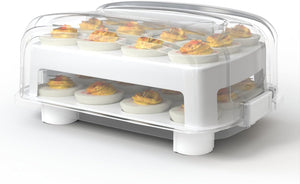 "Stylish and Practical  Deviled Egg Carrier - Holds 24 Standard-Size Eggs, Travel-Friendly Two Tier Stand and Reusable Box - Perfect for Entertaining and On-the-Go!"