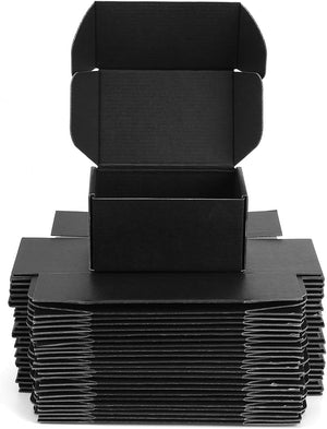 "Premium  Small Shipping Boxes - Set of 25, Perfect for Gifts and Literature, Durable Corrugated Cardboard, Sleek Black Design, 8X6X3 Inches"