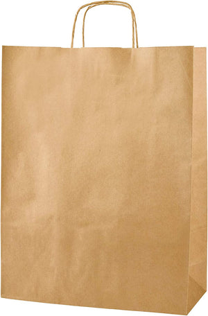"Premium Pack of 250 Large Brown Paper Carrier Bags with Durable Twisted Handles - Ideal for Shopping and Everyday Use - Size: 12.5"X5"X16""