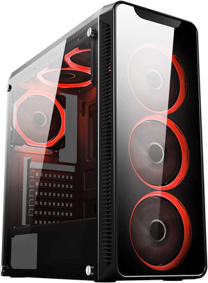 "Unleash Your Gaming Power with the  Blaze Red PC Gaming Case - Mid-Tower ATX, Tempered Glass, and Enhanced Performance in Sleek Black Design"