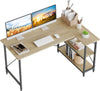 L Shaped Desk with Power Outlets Small Corner Desk with Shelves 120CM Reversible Computer Desk Writing Table with Bookshelf for Home Office Small Space
