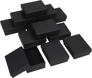 " 12 Pack Elegant Black Jewelry Gift Boxes - Perfect for Earrings, Necklaces, Bracelets, and Rings - Stylish Matte Cardboard Packaging with Foam Inserts - Ideal for Gifting and Display"