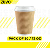 " Ripple Takeaway Paper Coffee Cups with Lids - 30 Cups, 12 OZ - Perfect for Enjoying Your Favorite Hot Drinks!"