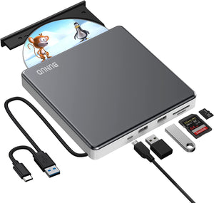 "Ultimate External CD DVD Drive: High-Speed USB 3.0 & Type-C, SD TF Slot, 2 USB Ports - Perfect for Macbook Pro, PC, and More!"