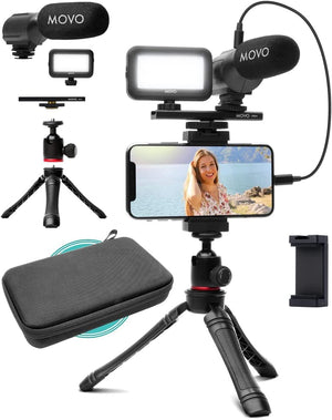 "Unleash Your Vlogging Potential with the  Ivlogger Vlogging Kit - The Ultimate Lightning Compatible Youtube Starter Kit for Content Creators! Includes Phone Tripod, Phone Mount, LED Light, and Shotgun Microphone for Stunning Videos!"