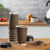 "Stay Cozy with 50 Sets of Insulated Brown Patterned Ripple Paper Hot Coffee Cups with Lids - Perfect for Enjoying Your Favorite Brew!"