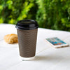 "Stay Cozy with 50 Sets of Insulated Brown Patterned Ripple Paper Hot Coffee Cups with Lids - Perfect for Enjoying Your Favorite Brew!"