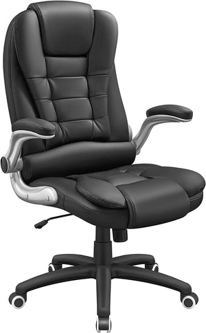 Office Swivel Chair with 76 Cm High Back Large Seat and Flip-Up Armrest Computer Desk Executive Chair PU OBG51BUK