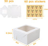 "Delightful Delights: 50 Pack of Elegant White Bakery Boxes with Window - Perfect for Pastries, Cookies, Cakes, and Cupcakes! Includes 60 Stickers for Personalized Gift Packaging"