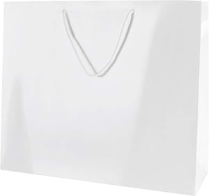 "Ultimate Elegance: 50 White Large Gloss Luxury Boutique Paper Bags with Rope Handles - Perfect for Any Occasion - 410X320X130Mm"