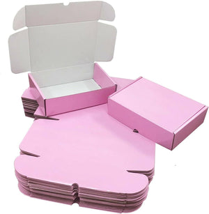 "Vibrant Assorted Colored Cardboard Boxes - Perfect for Shipping, Mailing, Storage, and Gifting - Includes Pink, Black, Light Blue, and Red - Size: 10" X 7" X 3" - Pack of 20 Pink Boxes"