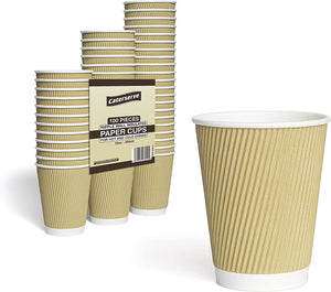 "Ultimate Insulated Paper Cups - Keep Your Drinks Hot or Cold with  100 Ripple Wall Cups - Perfect for Tea, Coffee, Takeaway and More - 12Oz Triple Wall Disposable Design!"