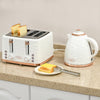 Luxury Breakfast Bundle:  3000W Rapid Boil Kettle & 4 Slice Toaster Set - 7 Browning Controls, Defrost, Reheat, Crumb Tray - Cream White