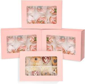 " Pink Cupcake Boxes with Window - Convenient 30 Pack Cupcake Carrier for 6 Cupcakes - Perfect Bakery Boxes for Cupcake Lovers!"